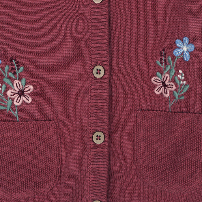 Pocket of Flowers Embroidered Baby Cardigan Sweater, Organic Cotton