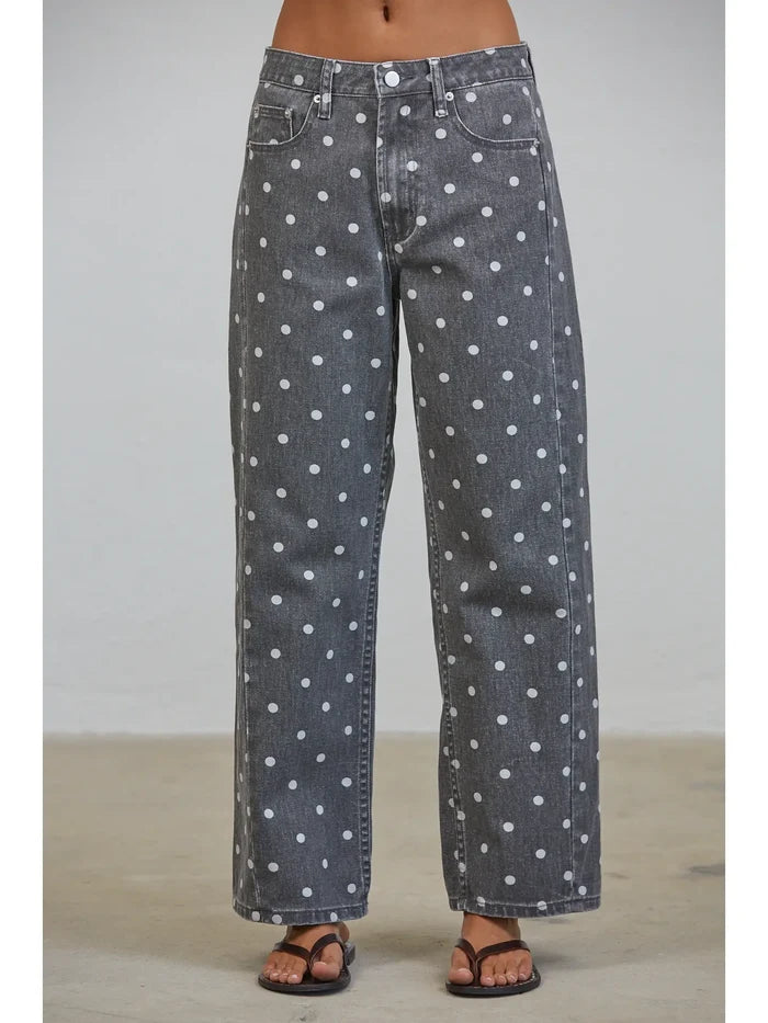 Polka Dot Relaxed Mid Rise Denim Pants