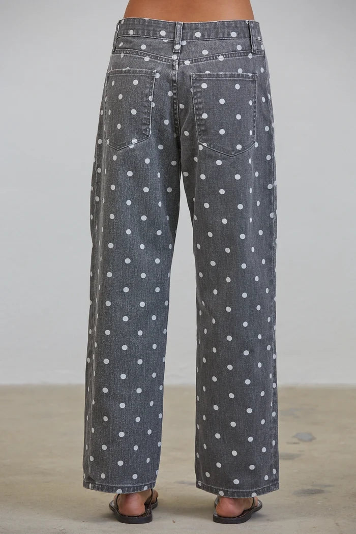 Polka Dot Relaxed Mid Rise Denim Pants