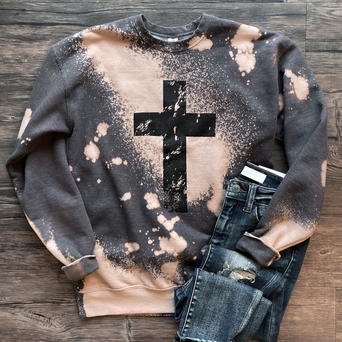 PREORDER: Distressed Cross Bleached Sweatshirt //free ship today // CLOSES 8/28/26