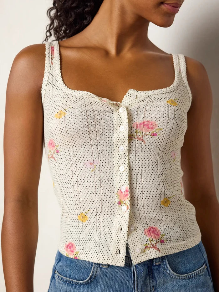 Pretty Pointelle Tank - Cream Prairie Dot-view 1