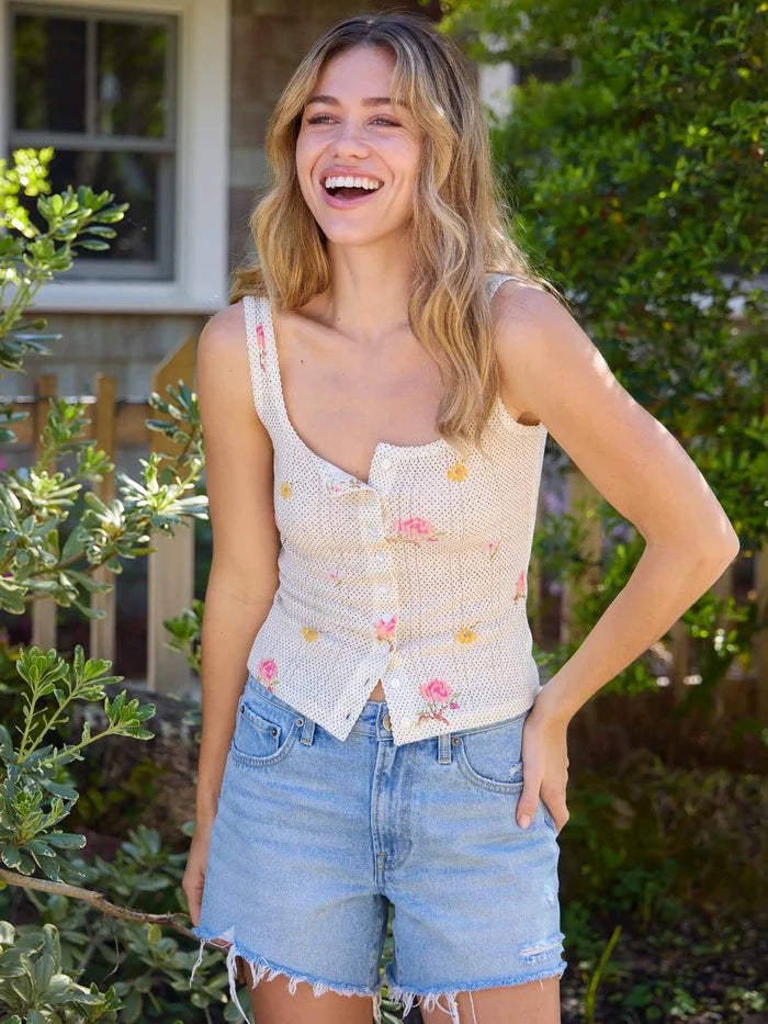 Pretty Pointelle Tank - Cream Prairie Dot-view 2