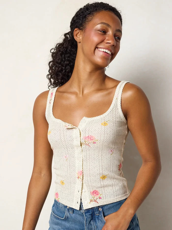 Pretty Pointelle Tank - Cream Prairie Dot-view 3