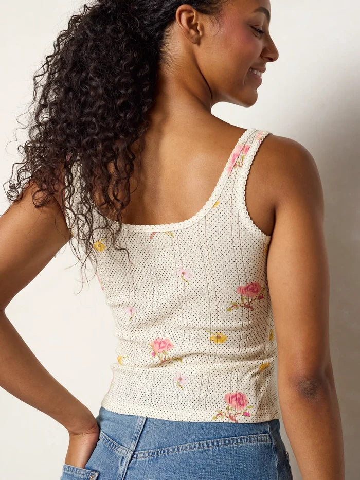 Pretty Pointelle Tank - Cream Prairie Dot-view 4