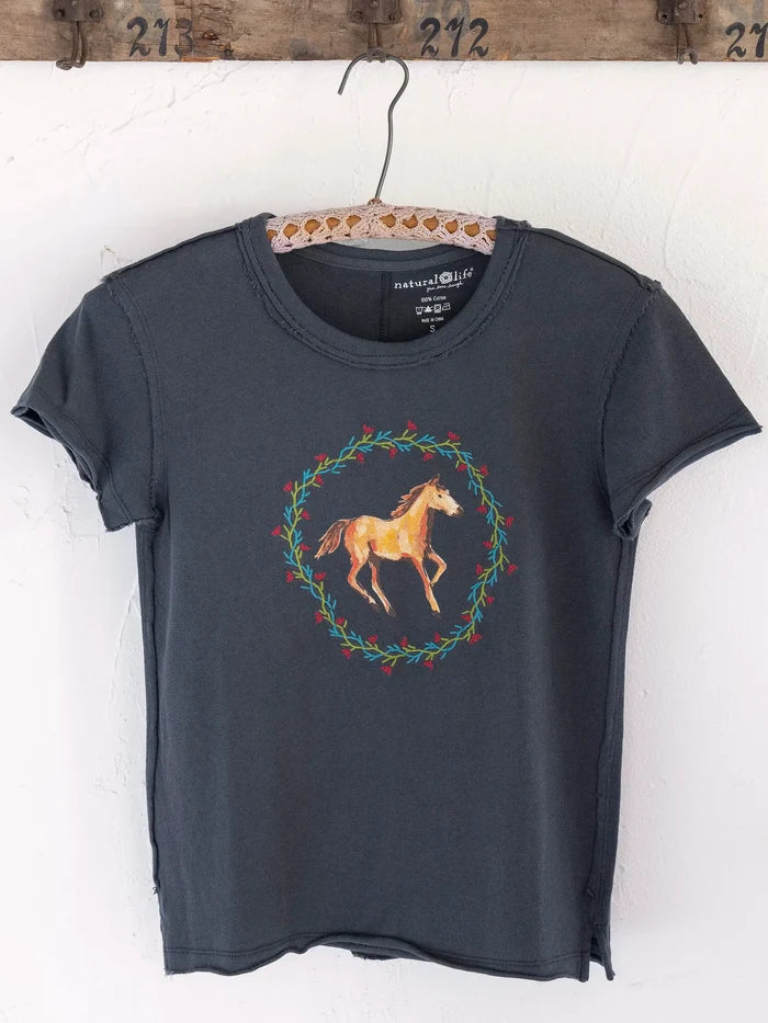 Printed Embroidered Cotton Baby Tee - Horse-view 4
