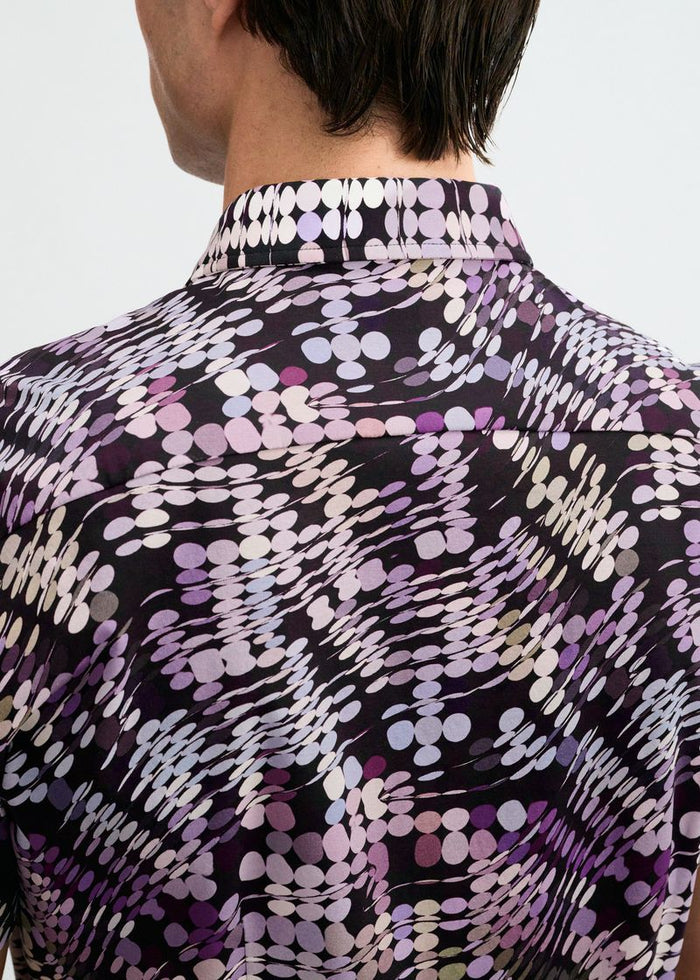 Purple/Aloe Waves Printed Cotton Knit Jersey Short Sleeve Shirt St-9364