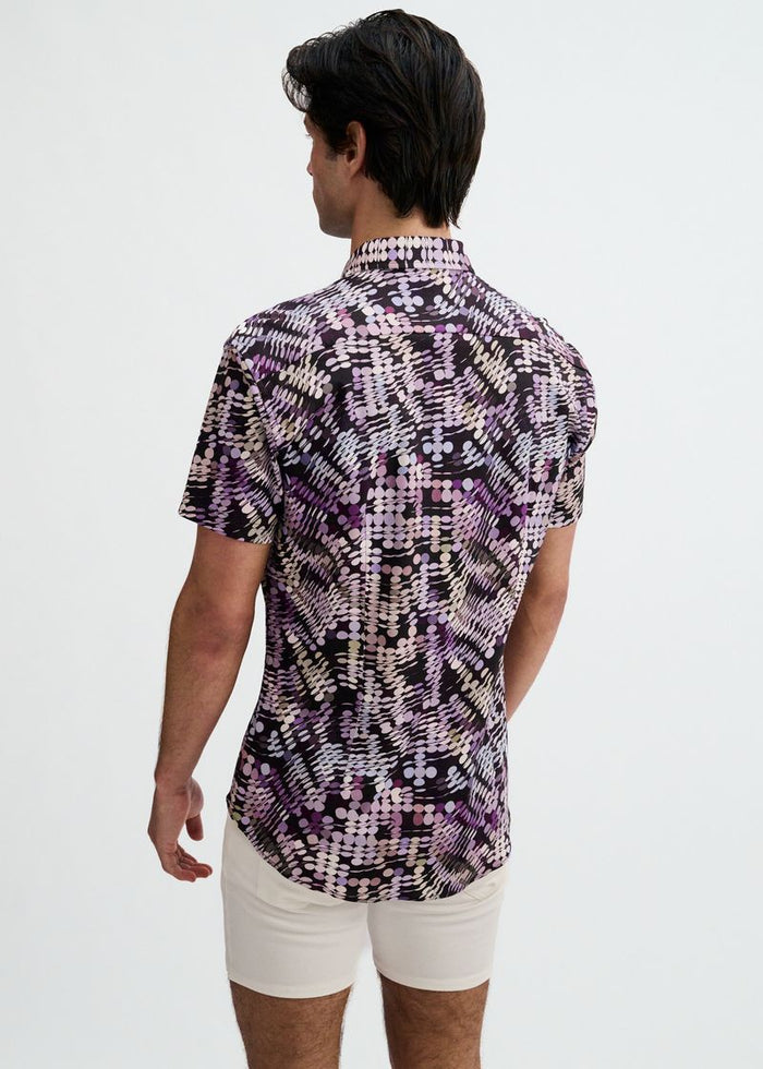 Purple/Aloe Waves Printed Cotton Knit Jersey Short Sleeve Shirt St-9364