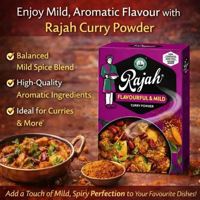 Rajah Curry Powder 100g mild and flavorful spice blend with turmeric, coriander, cumin, and chili