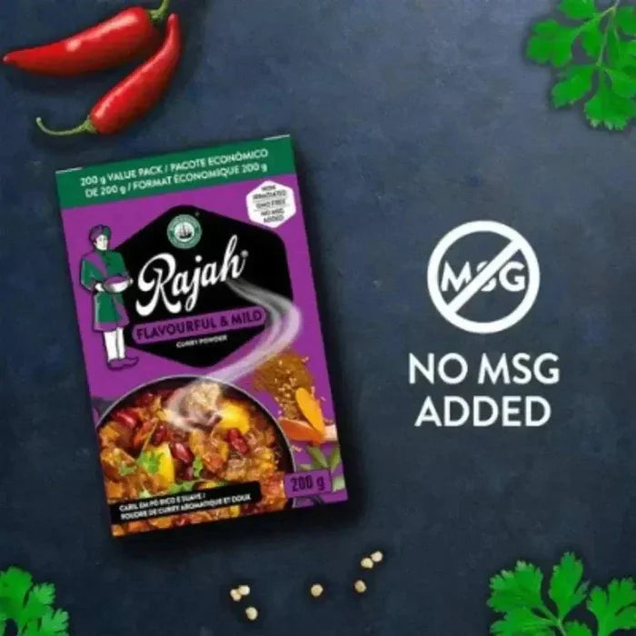 Rajah Curry Powder 100g pack with mild, flavorful blend of turmeric, coriander, cumin, and chili spices