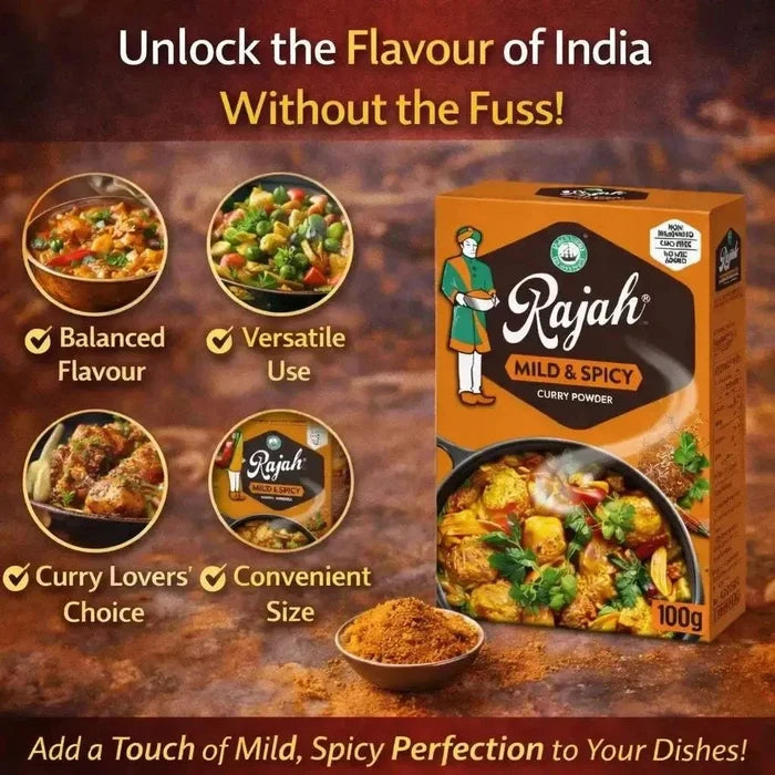 Rajah Curry Powder Mild and Spicy 50g pack for authentic Indian flavor