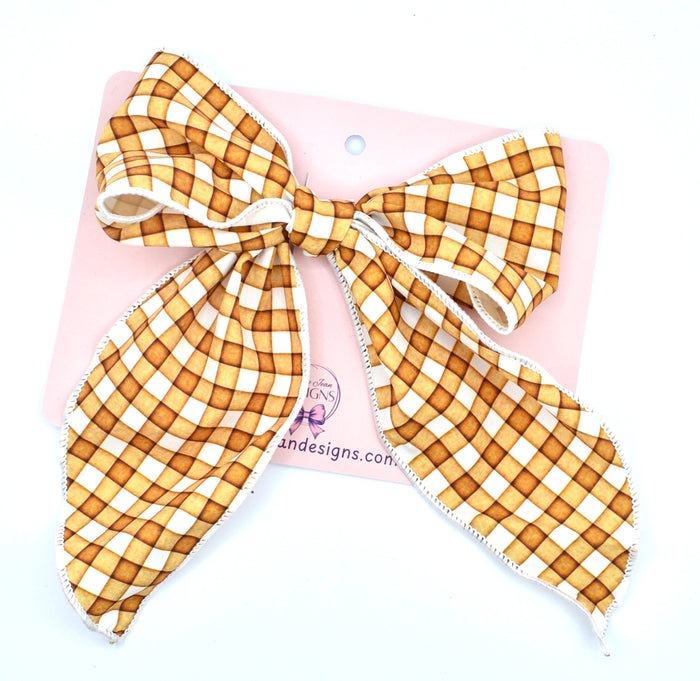 Ribbon Bow Hair Clip - mustard gingham