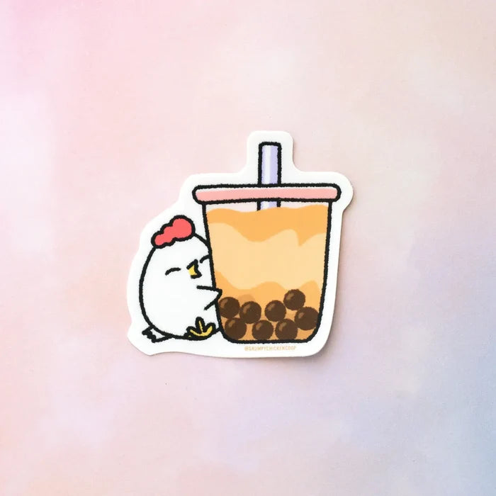 Robot Dance Battle Grumpy Chicken Boba Vinyl Sticker