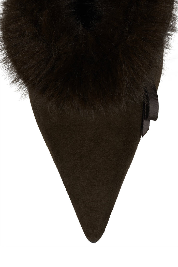 ROCOCO-HI Jeffrey Campbell Heeled Mule Brown Suede Combo