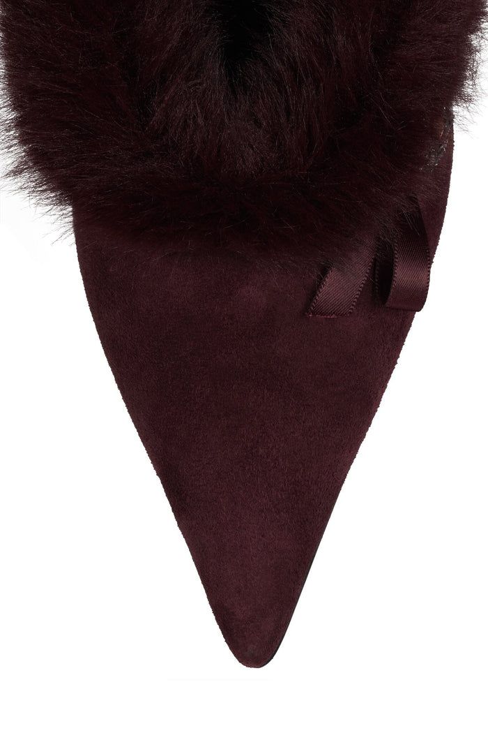 ROCOCO-HI Jeffrey Campbell Heeled Mule Wine Suede Combo