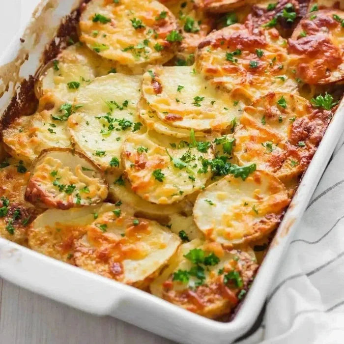 Royco Potato Bake Parmesan and Garlic 40g packet with creamy potato dish ingredients