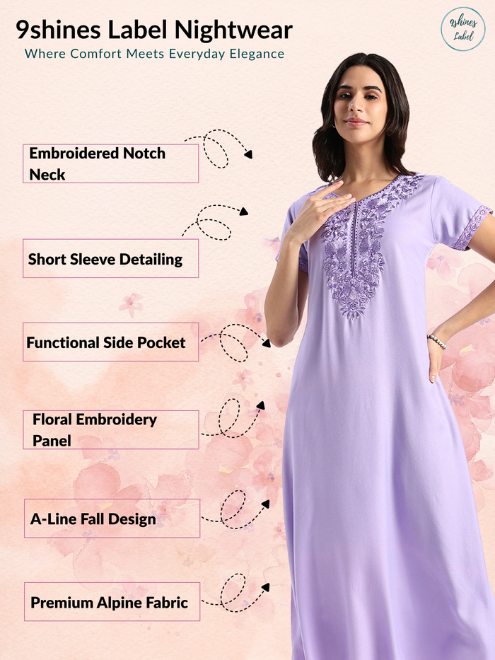 Sadabahar Peri Winkle Embroidered Nighty with Soft Alpine Fabric