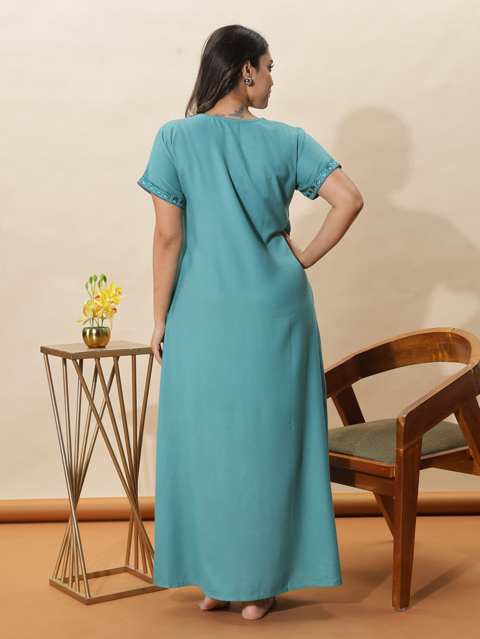 Premium Sea Glass Embroidered Nighty for Women