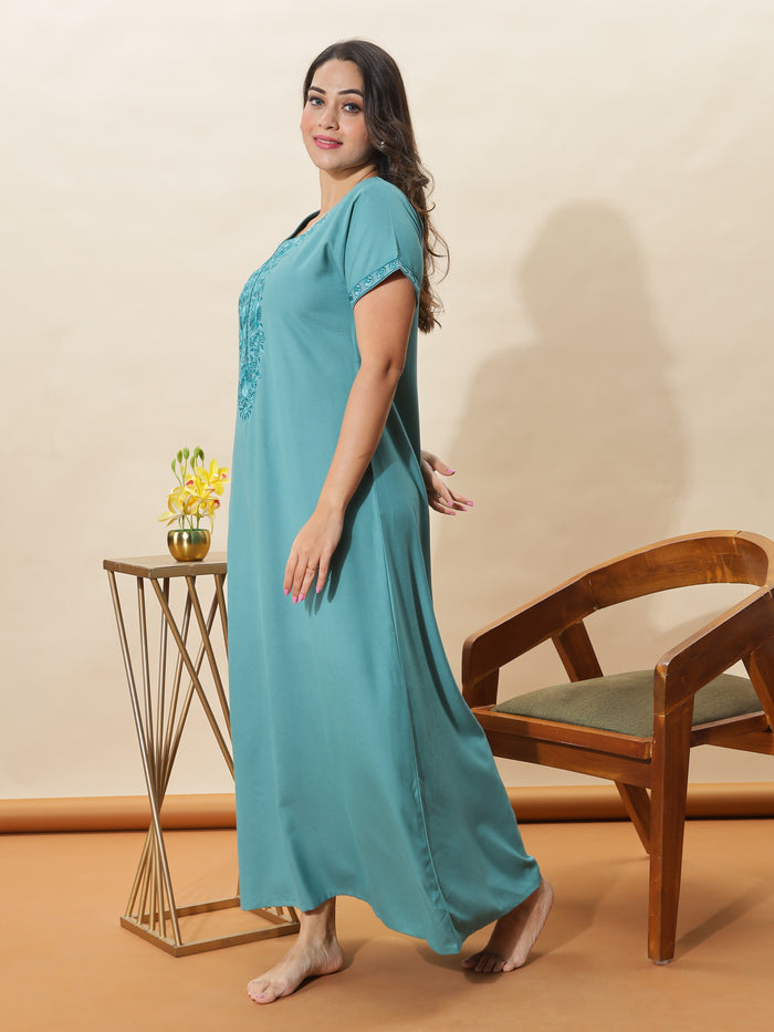 Premium Sea Glass Embroidered Nighty for Women