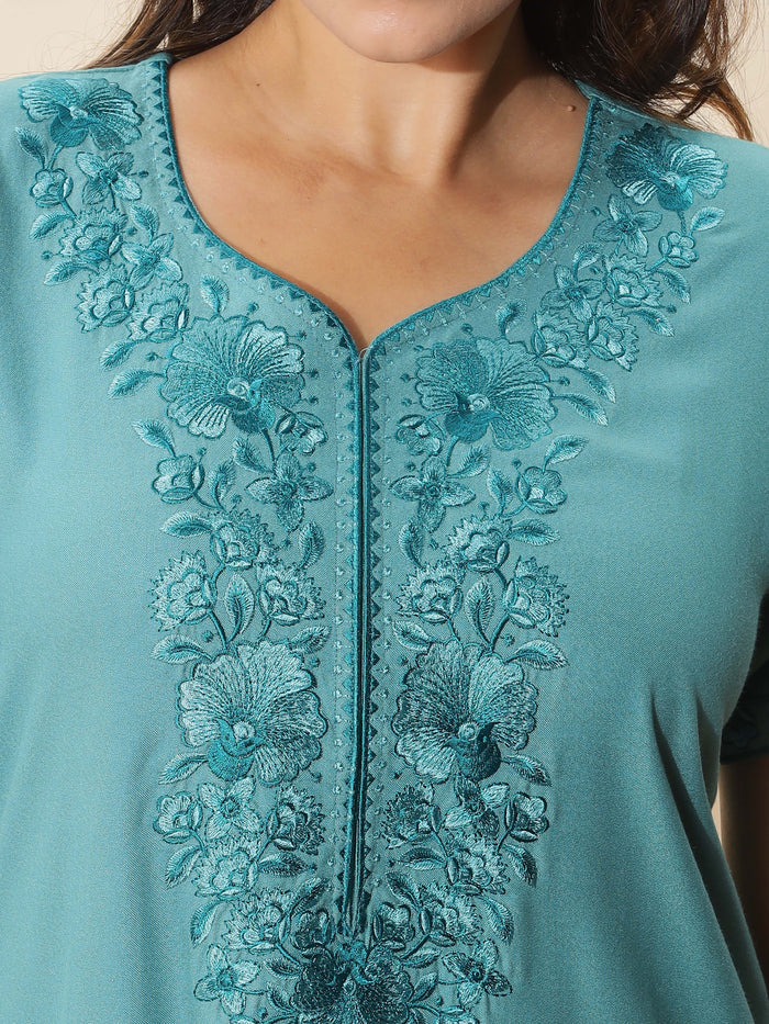 Premium Sea Glass Embroidered Nighty for Women