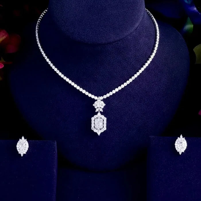 Wedding Jewelry - Silver Cubic Zirconia Bridal Jewelry Set