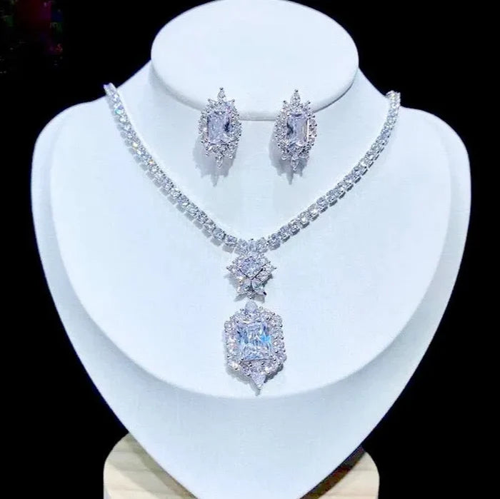 Wedding Jewelry - Silver Cubic Zirconia Bridal Jewelry Set