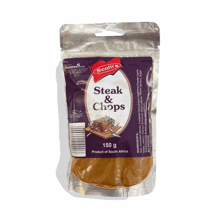 Scalli's Seasoning Steak & Chop Spice 150ml packet for grilling and marinating meats