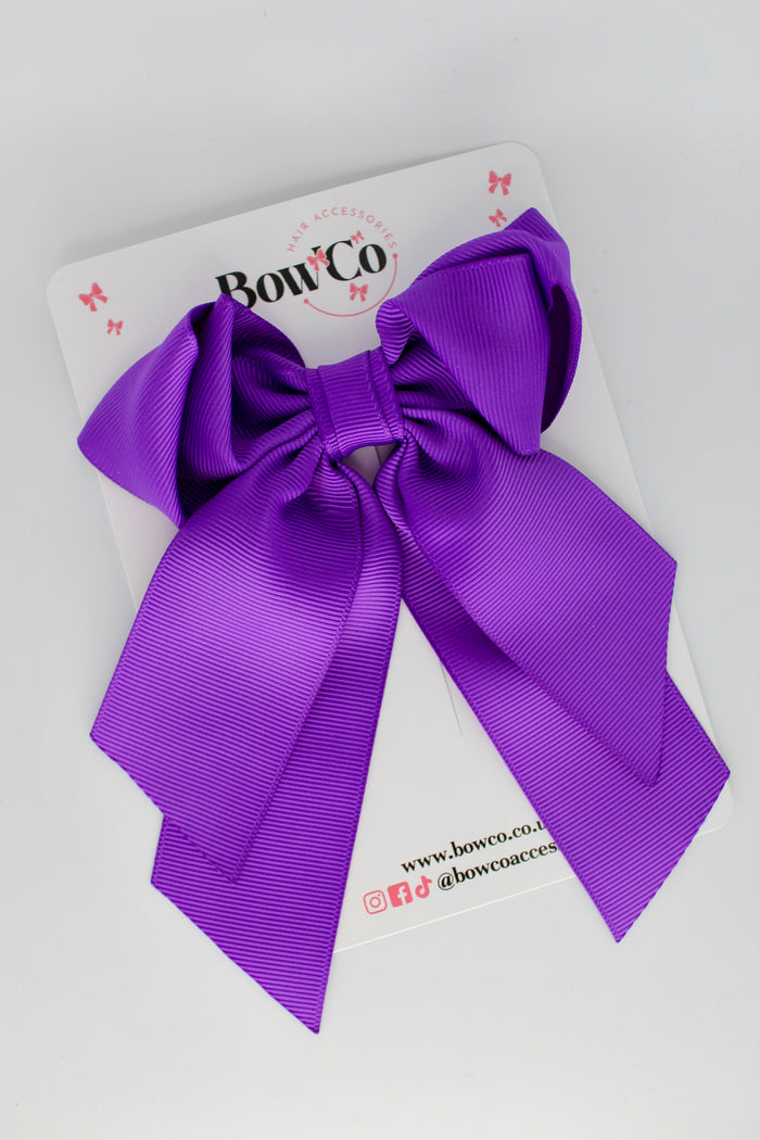 School Bow - Purple - Loop Tail Hair Bow - Clip