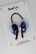 School Bow Bluebell and Brown - Double Bow - Elastic