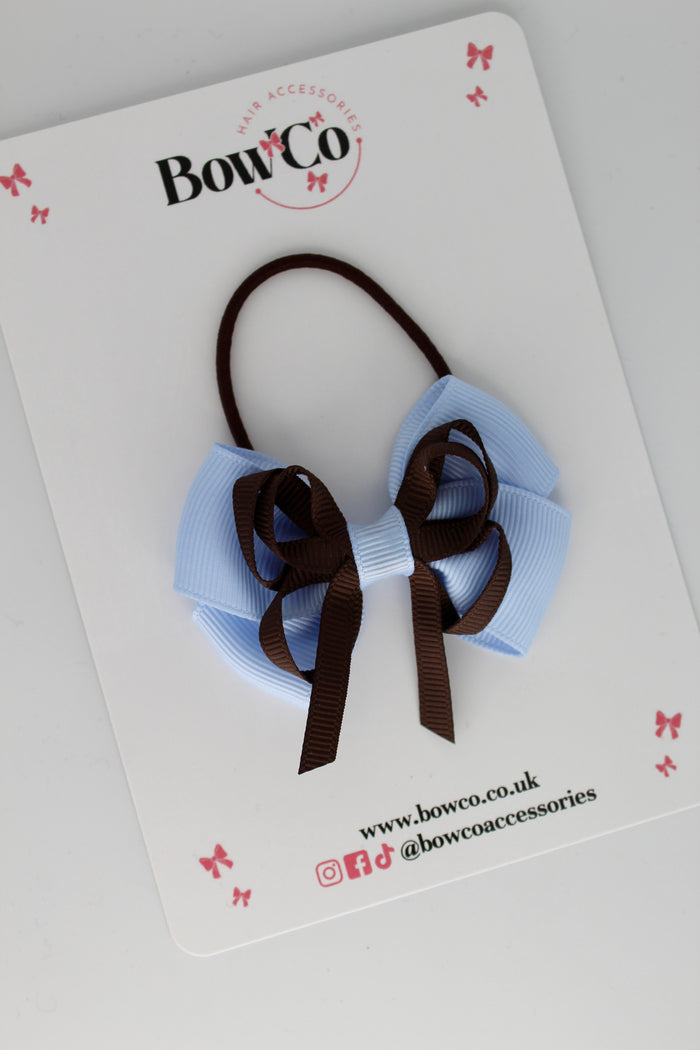 School Bow Bluebell and Brown - Double Bow - Elastic