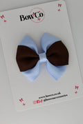School Bow Bluebell and Brown - Round Tuxedo Bow - Clip