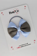 School Bow Bluebell and Grey - Round Tuxedo Bow - Elastic