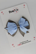 School Bow Bluebell and Metal Grey - Double Tail Bow - Clip