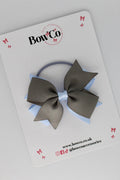 School Bow Bluebell and Metal Grey - Layer Tail Bow - Elastic