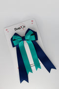 School Bow Jade Green and Navy - Double Bow Tail