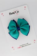 School Bow Jade Green and Navy - Double Layer Bow - Clip