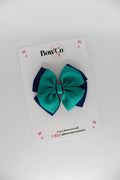 School Bow Jade Green and Navy - Layer Edge Bow - Clip