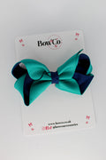 School Bow Jade Green and Navy - Loop Bow - Clip