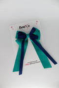 School Bow Jade Green and Navy - Loop Bow Tail Clip