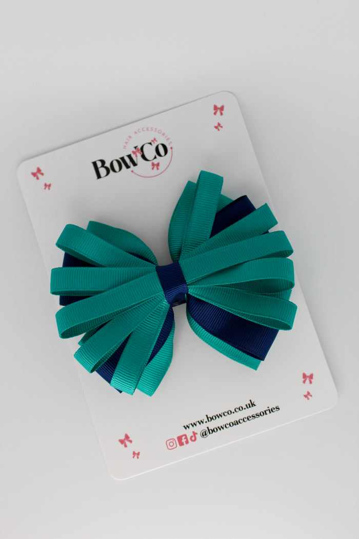 School Bow Jade Green and Navy - Spiral Bow - Clip