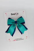School Bow Jade Green and Navy - Tail Bow Clip