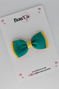 School Bow Jade Green and Yellow Gold - Double Lapel Bow - Clip