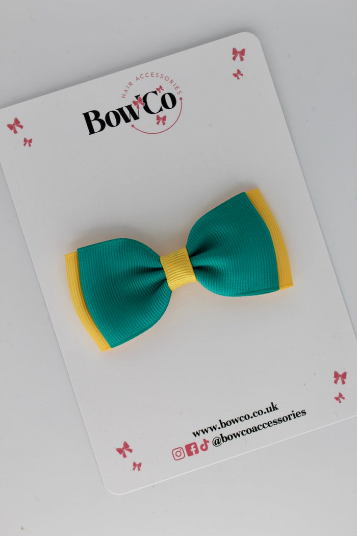 School Bow Jade Green and Yellow Gold - Double Lapel Bow - Clip