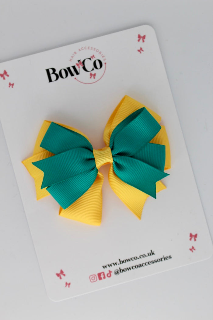 School Bow Jade Green and Yellow Gold - Double Tail Bow - Clip