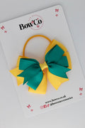 School Bow Jade Green and Yellow Gold - Double Tail Bow - Elastic