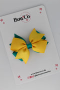 School Bow Jade Green and Yellow Gold - Layer Tail Bow - Clip