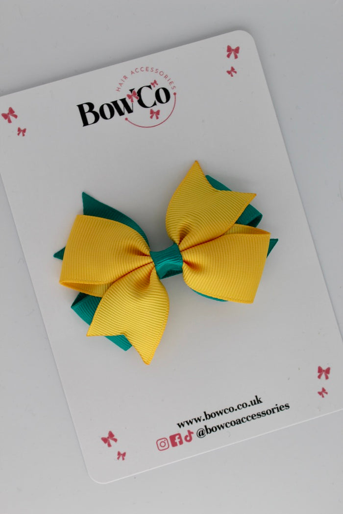 School Bow Jade Green and Yellow Gold - Layer Tail Bow - Clip