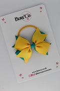 School Bow Jade Green and Yellow Gold - Layer Tail Bow - Elastic