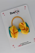 School Bow Jade Green and Yellow Gold - Pleated Bow - Elastic