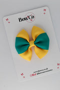 School Bow Jade Green and Yellow Gold - Round Tuxedo Bow - Clip
