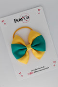 School Bow Jade Green and Yellow Gold - Round Tuxedo Bow - Elastic